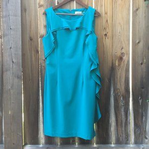 Calvin Klein Aqua Sleeveless Ruffle Sheath Dress 12